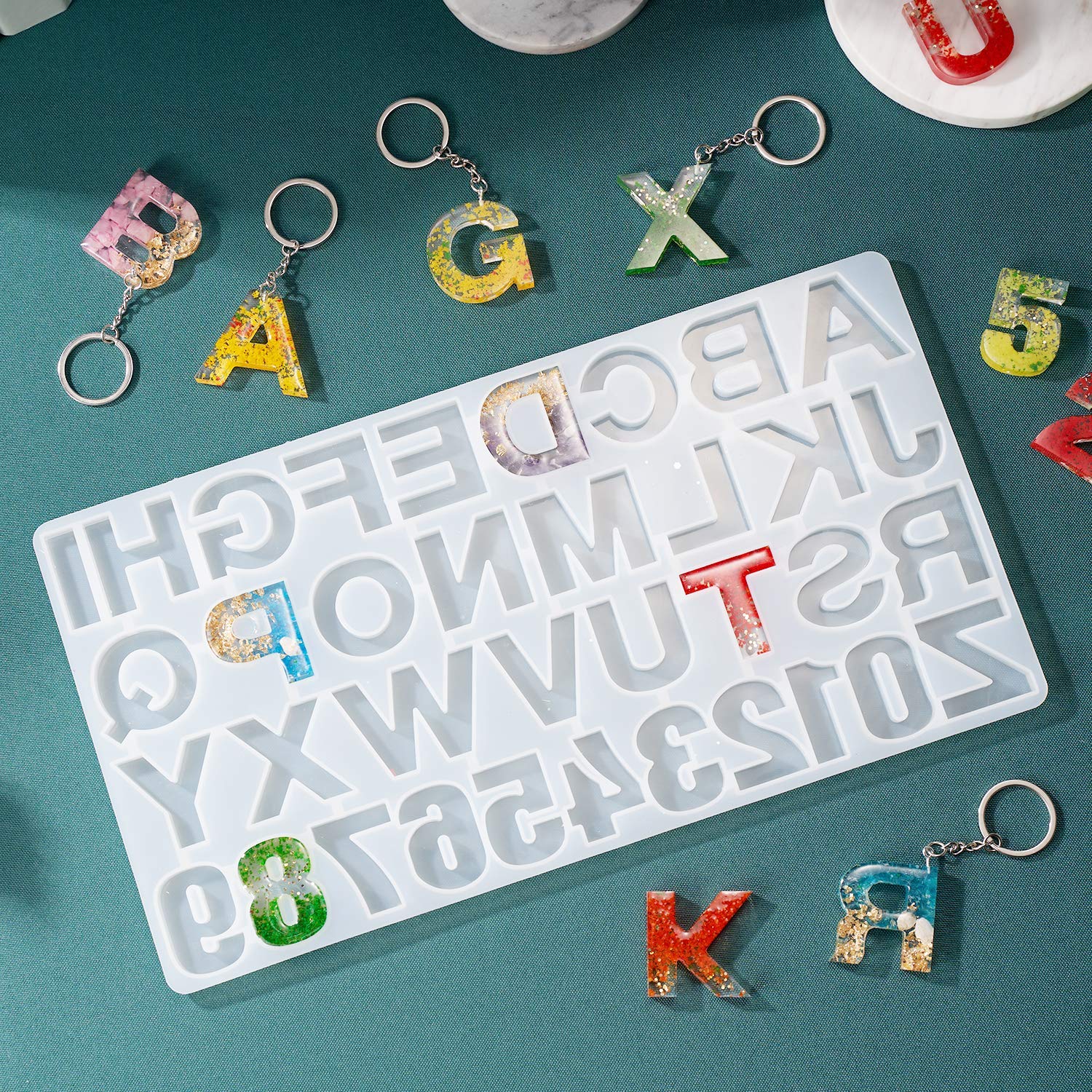 Silicone Alphabet Resin Mold Letter & Number with in Built Hole